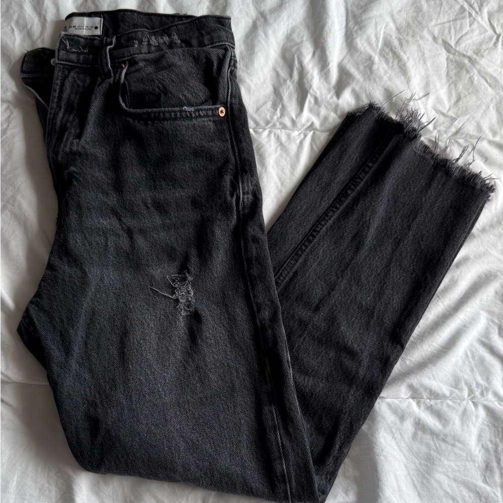 Zara Charcoal Ankle Jeans with Raw Hem